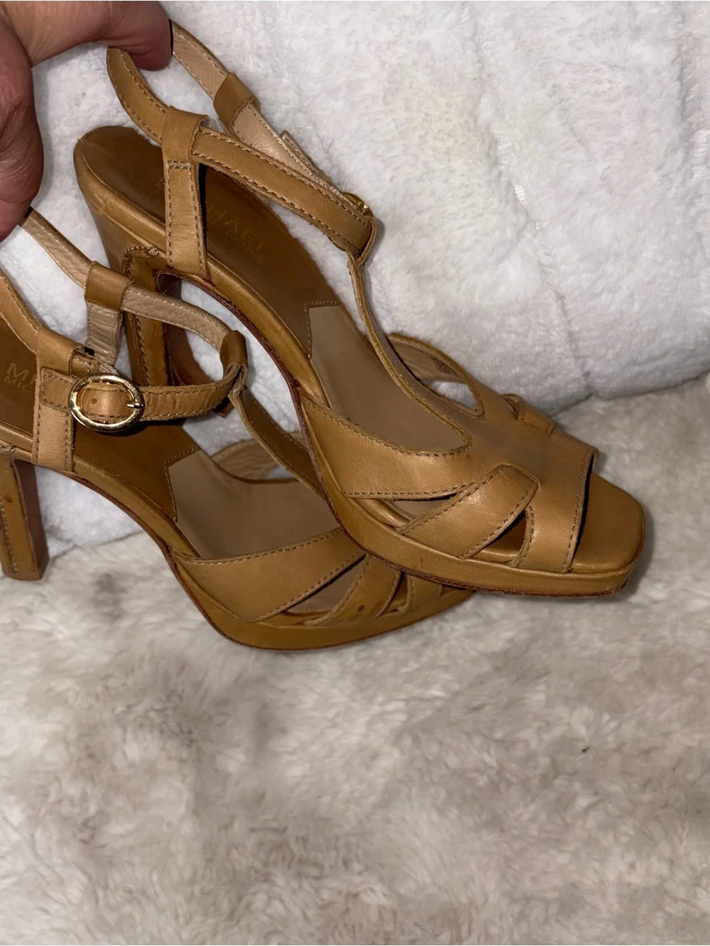 Michael Kors Cognac Leather Strappy Platform Heels size 51/2